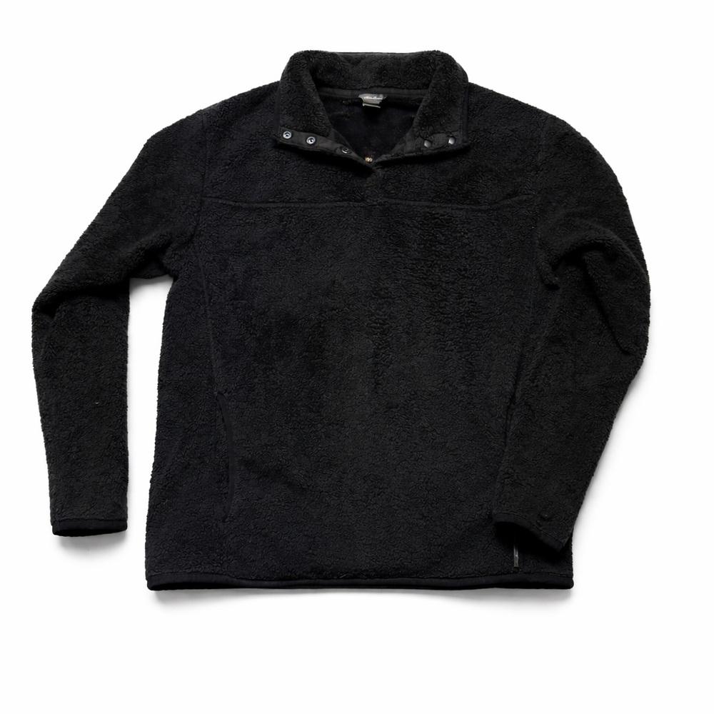 Eddie Bauer Black Sherpa Fleece Snap Neck Pullover Women's Large‎